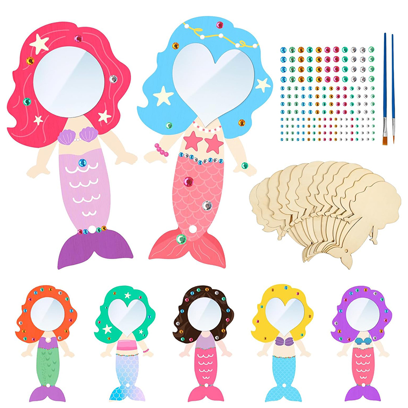 Woodworking For Beginners - 12PCS Mermaid Wooden Mirror Handheld Handmade