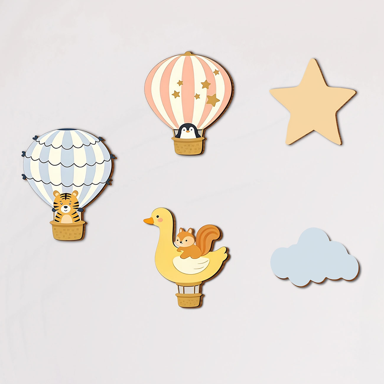 Woodworking For Beginners - 5Pcs Animal Hot Air Balloon Wooden